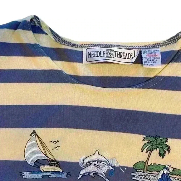 Vintage Needle & Threads Women’s Top Size M Yellow Blue  Embroidered Nautical - Picture 4 of 9